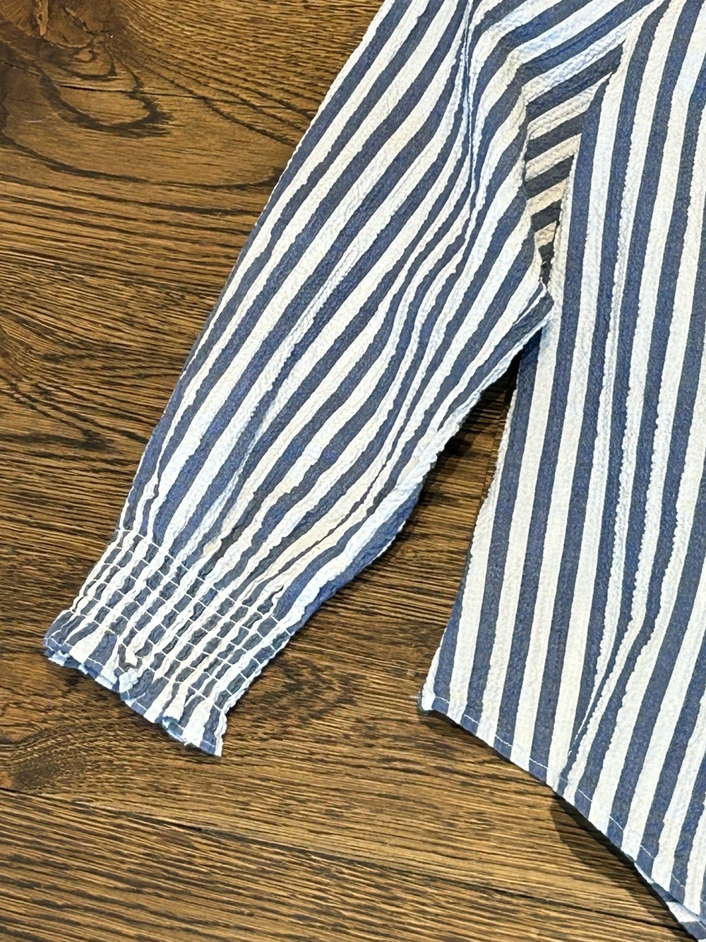 Veronica Beard Callista Blue and White Striped Ruffle Collar Button-Up Blouse - Picture 4 of 8